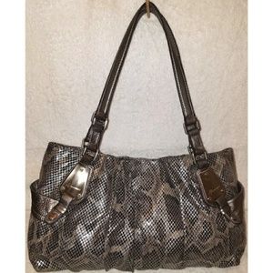 Extra large gray and black python leather handbag